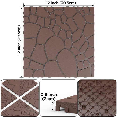44 Pack Brown 12" Stone-texture Interlocking Patio Deck Tiles