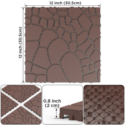 44 Pack Brown 12" Stone-texture Interlocking Patio Deck Tiles