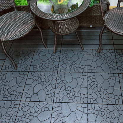 44 Pack Dark Gray 12" Stone - texture Interlocking Patio Deck Tiles