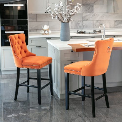 Orange Velvet Tufted Barstools 2-Pcs Set (DE2002OG)