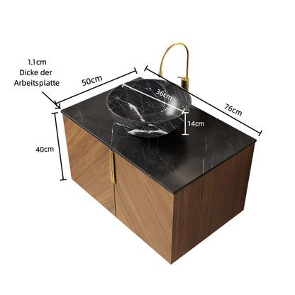 ARAI 76cm Wandmontierbarer Badezimmerwaschtisch (Schwarz Keramikbecken + Sintersteinplatte)
