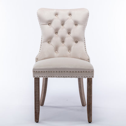 Nikki Collection 2-Pcs Beige Velvet Tufted Dining Chair (DE2001BG)