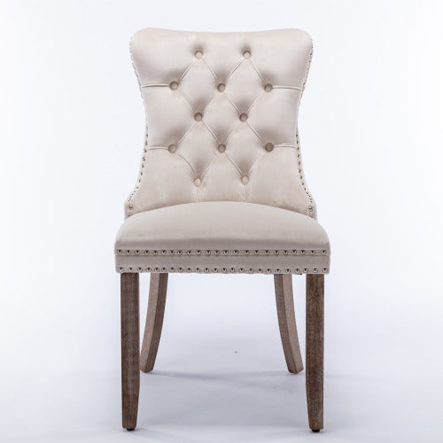 Nikki Collection 2-Pcs Beige Velvet Tufted Dining Chair (DE2001BG)