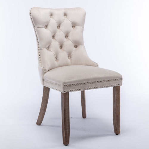 Nikki Collection 2-Pcs Beige Velvet Tufted Dining Chair (DE2001BG)