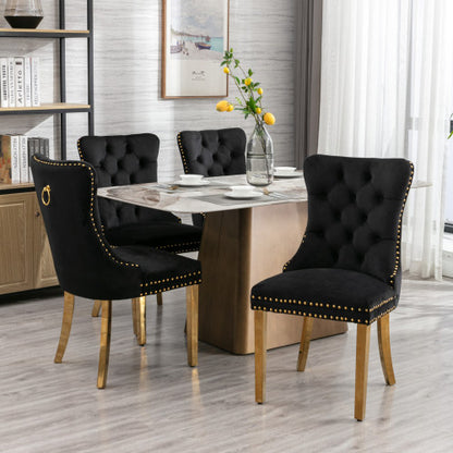 A&A Nikki Collection 2-Pcs Black&Gold Velvet Dining Chairs (DE1601BK)