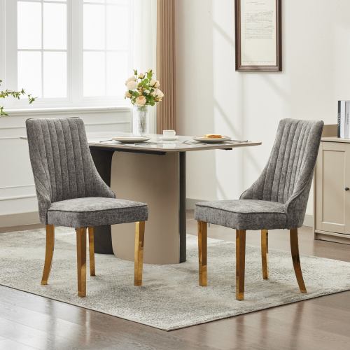 French Style Chenille Dining Chair Set (Gray, DE1647GY)