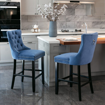 Blue Velvet Tufted Barstools 2-Pcs Set (DE2002BL)
