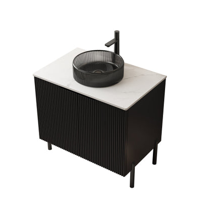 KAIRO 42cm Wandmontierbarer Badezimmerwaschtisch (Weiß Keramikbecken + Cremeeiche)