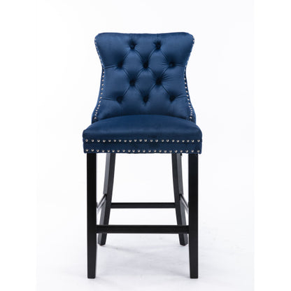 Blue Velvet Tufted Barstools 2-Pcs Set (DE2002BL)