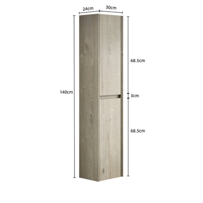 DACI 140cm Badezimmer-Wandschrank (2 Türen + Innenregale, Eiche cremefarben)