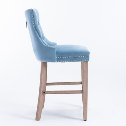 Light Blue Velvet Tufted Barstools 2-Pcs Set (DE2002LB)