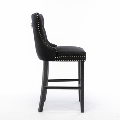 Black Velvet Tufted Barstools 2-Pcs Set (DE2002BK)
