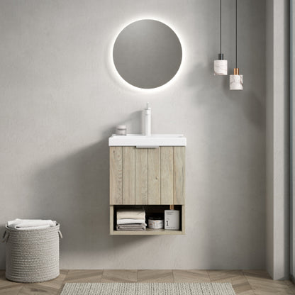 KAIRO 42cm Wandmontierbarer Badezimmerwaschtisch (Weiß Keramikbecken + Cremeeiche)