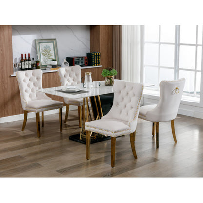 A&A Nikki Collection 2-Pcs Beige&Gold Velvet Dining Chairs (DE1601BG)