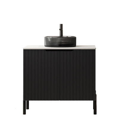 KAIRO 42cm Wandmontierbarer Badezimmerwaschtisch (Weiß Keramikbecken + Cremeeiche)