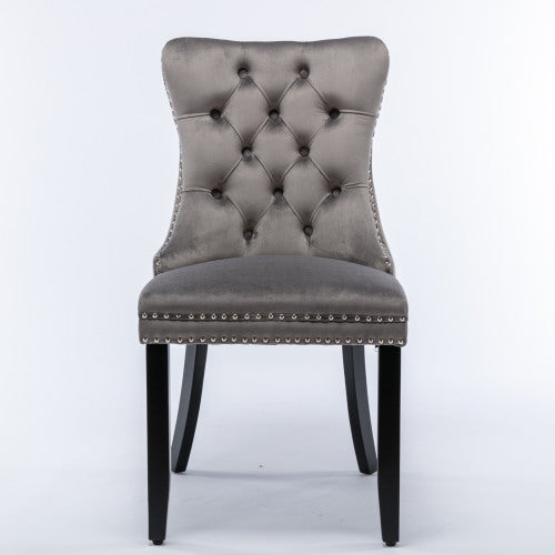 Gray Velvet Tufted Barstools 2-Pcs Set (DE2002GY)