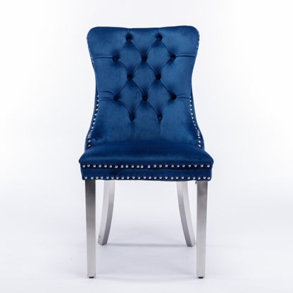 Nikki Collection 2-Pcs Blue&Chrome Velvet Dining Chairs (DE1701BL)