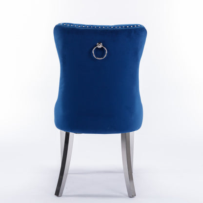 Nikki Collection 2-Pcs Blue&Chrome Velvet Dining Chairs (DE1701BL)