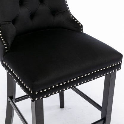 Black Velvet Tufted Barstools 2-Pcs Set (DE2002BK)