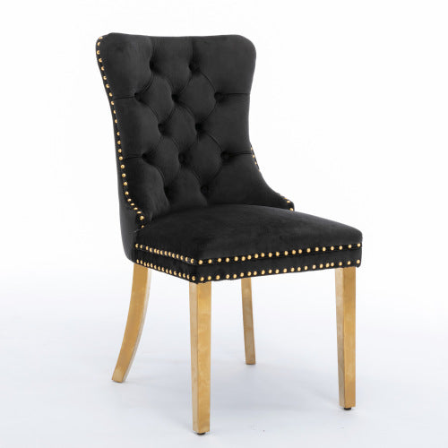 A&A Nikki Collection 2-Pcs Black&Gold Velvet Dining Chairs (DE1601BK)