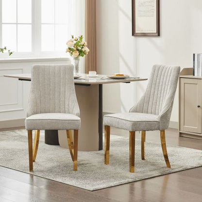 Beige Rayon Chenille Dining Chairs 2-Pcs Set (DE1647BG)