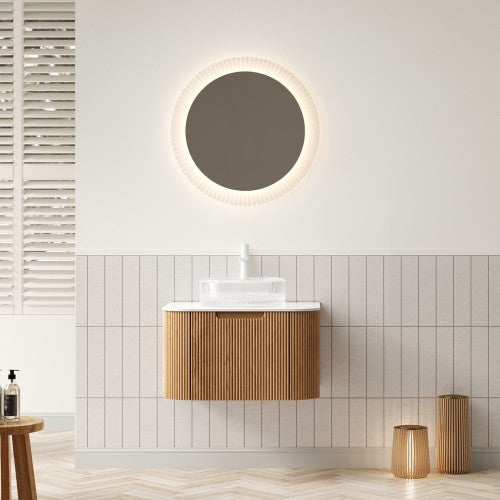 DINA 61cm Hängender Badezimmerwaschtisch (Transparentes Glasbecken + Weiße Platte)