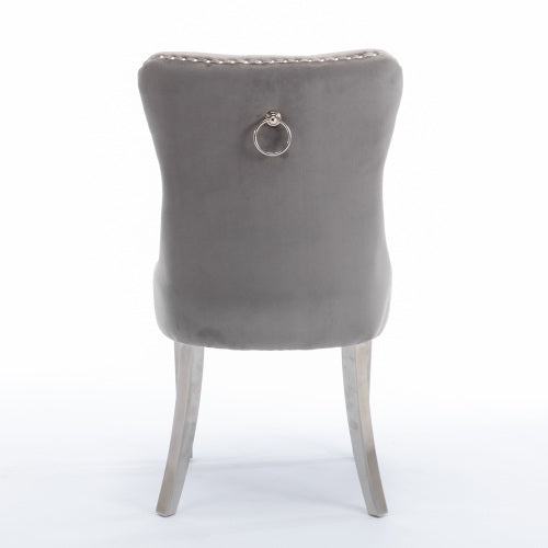 A&A Nikki Collection 2-Pcs Grey&Chrome Velvet Dining Chairs (DE1701GY)