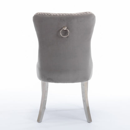 A&A Nikki Collection 2-Pcs Grey&Chrome Velvet Dining Chairs (DE1701GY)