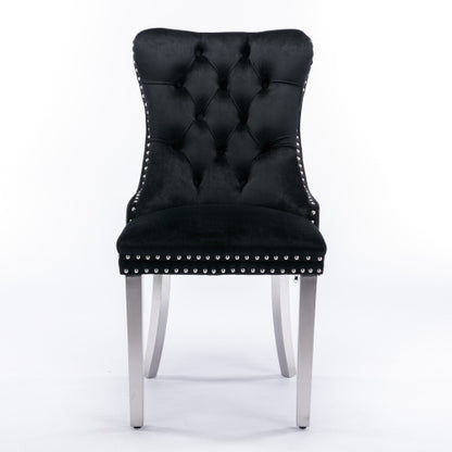 Modern Tufted Velvet Dining Chair Set (Black, DE1701BK)