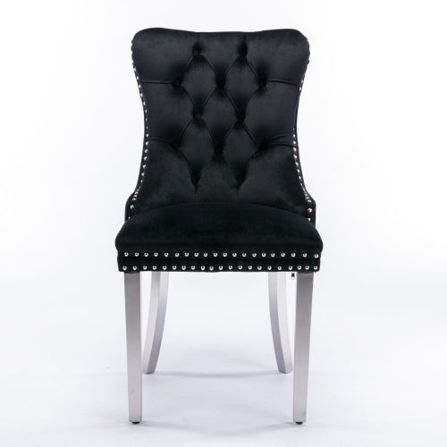 Modern Tufted Velvet Dining Chair Set (Black, DE1701BK)