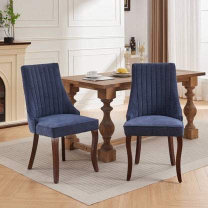 Blue Rayon Flocking Linen Dining Chairs 2-Pcs Set (DE1847BL)