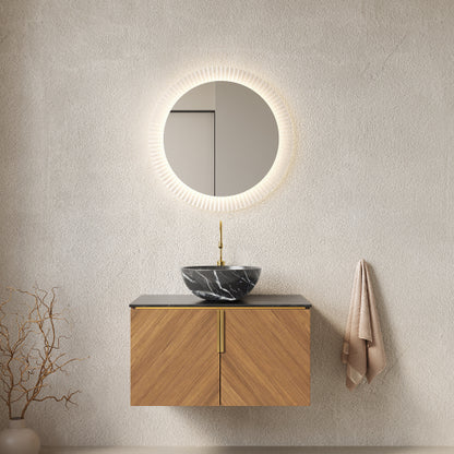 ARAI 76cm Wandmontierbarer Badezimmerwaschtisch (Schwarz Keramikbecken + Sintersteinplatte)