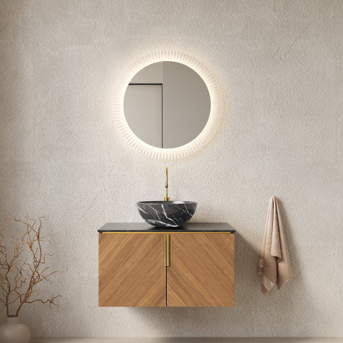 ARAI 76cm Wandmontierbarer Badezimmerwaschtisch (Schwarz Keramikbecken + Sintersteinplatte)