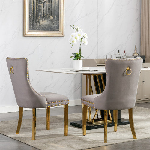 A&A Nikki Collection 2-Pcs Grey&Gold Velvet Dining Chairs (DE1601GY)