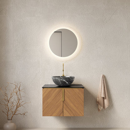 ARAI 61cm Badezimmer Wandhalterung (Schwarz Keramikbecken + Sintersteinplatte, Espresso)