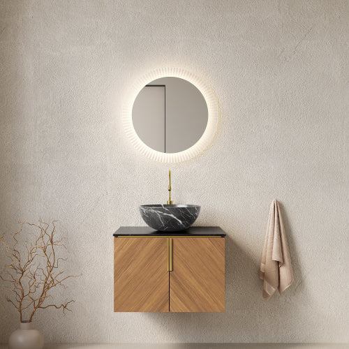 ARAI 61cm Badezimmer Wandhalterung (Schwarz Keramikbecken + Sintersteinplatte, Espresso)