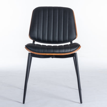 2-Piece Mid-Century Modern Black PU Dining Chairs - Walnut Bentwood Back, Metal Legs