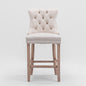 Contemporary Velvet Barstools Set of 2 (Beige) - Tufted, Wooden Legs & Chrome Trim
