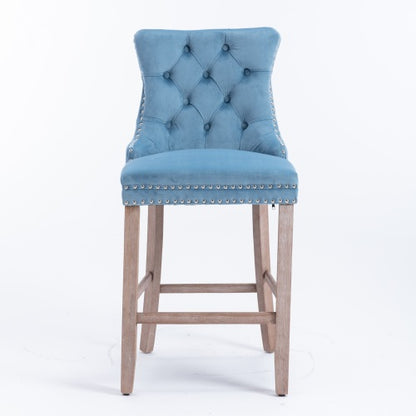 Light Blue Velvet Tufted Barstools 2-Pcs Set (DE2002LB)