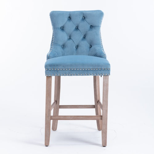 Light Blue Velvet Tufted Barstools 2-Pcs Set (DE2002LB)