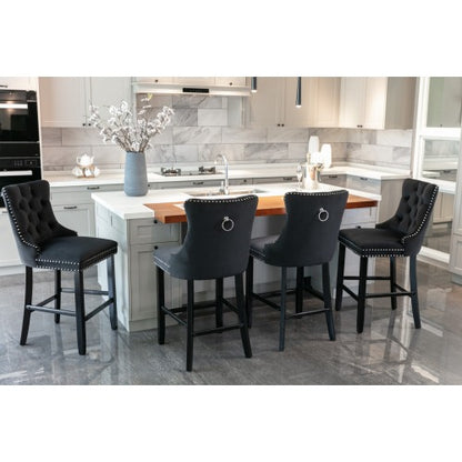 Black Velvet Tufted Barstools 2-Pcs Set (DE2002BK)