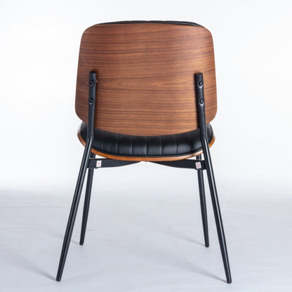 2-Piece Mid-Century Modern Black PU Dining Chairs - Walnut Bentwood Back, Metal Legs