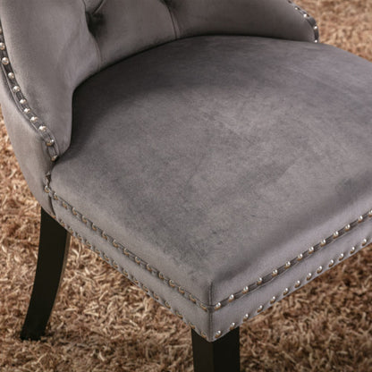 Grey Velvet Tufted Dining Chair 2-Pcs Set (Nikki Collection, DE2001GY)