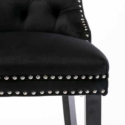 Black Velvet Tufted Barstools 2-Pcs Set (DE2002BK)