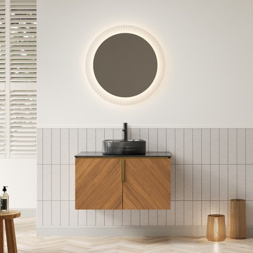 ARAI 76cm Wandmontierbarer Badezimmerwaschtisch (Transparentes Schwarzglasbecken + Schwarz Sinterstein)