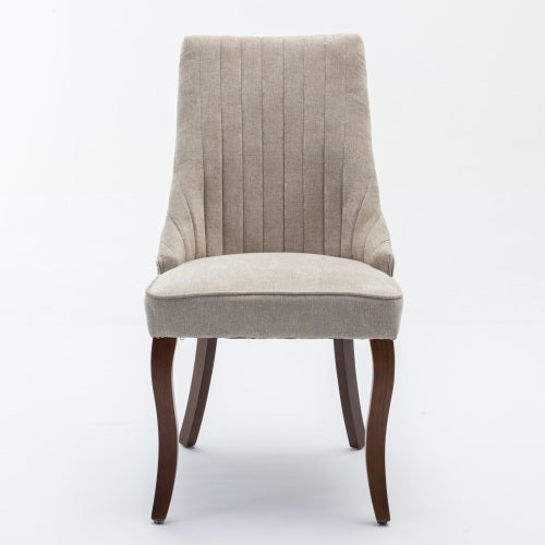 Beige Rayon Flocking Linen Dining Chairs 2-Pcs Set (DE1847BG)